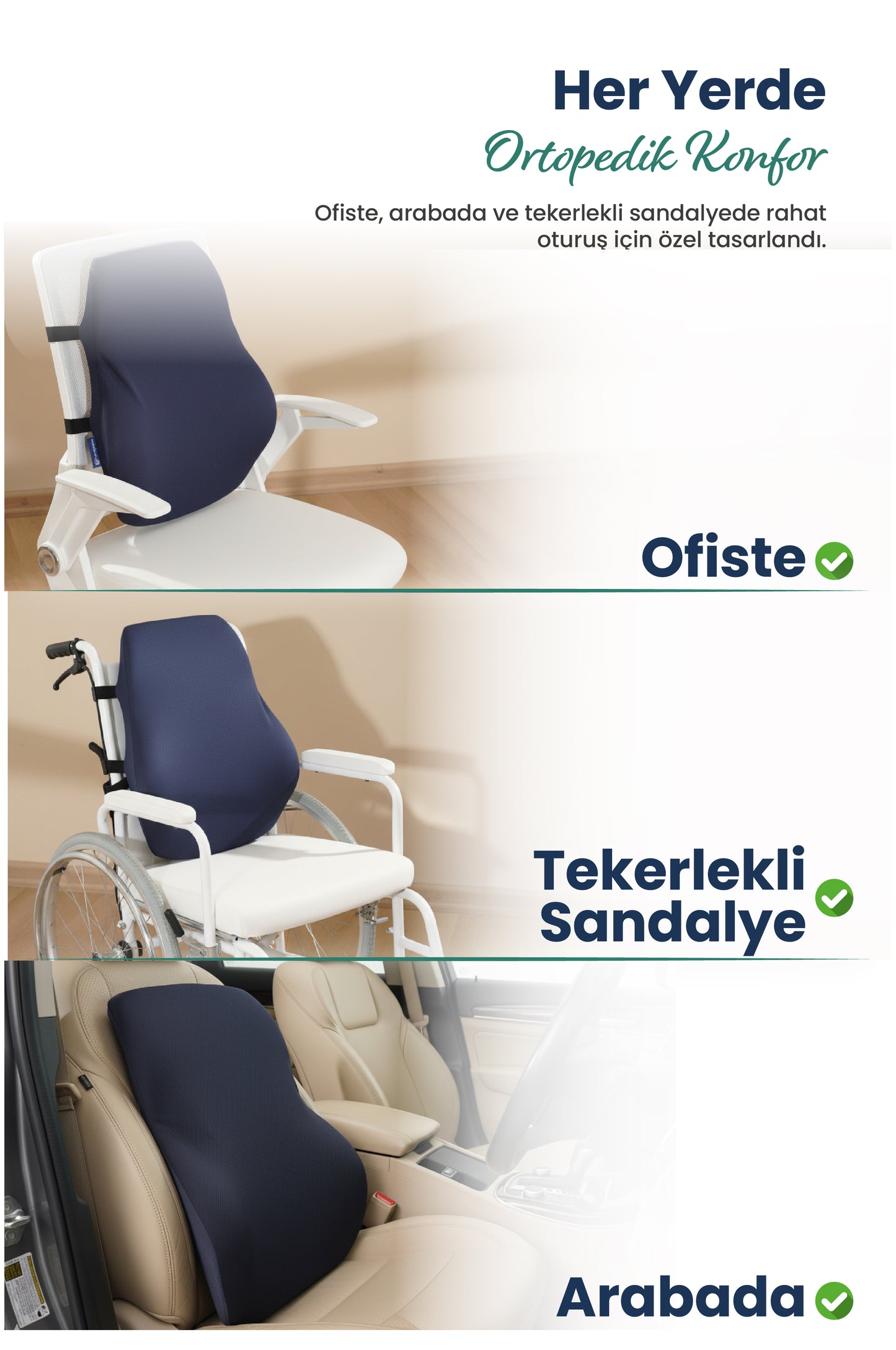 [ORTOPEDİO] Anatomik Ortopedik Visco Bel Destek Yastığı Kilitli Sabitleme Lastiği, Ofis, Araba