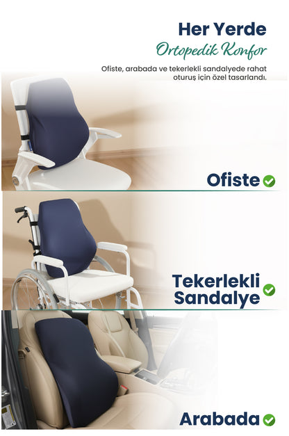 [ORTOPEDİO] Anatomik Ortopedik Visco Bel Destek Yastığı Kilitli Sabitleme Lastiği, Ofis, Araba