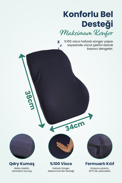 [ORTOPEDİO] Anatomik Ortopedik Visco Bel Destek Yastığı Kilitli Sabitleme Lastiği, Ofis, Araba