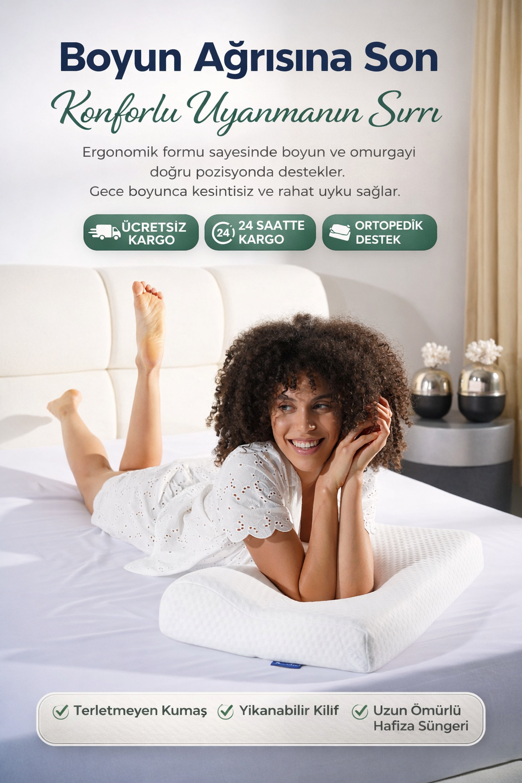 [ORTOPEDİO] Çift Boyun Destekli Ortopedik Visco Yastık 52x32x12-10cm