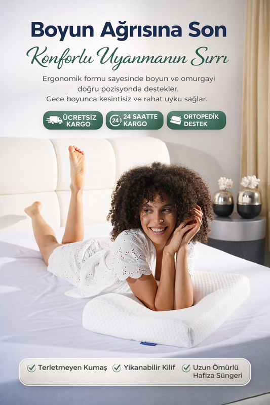 [ORTOPEDİO] Çift Boyun Destekli Ortopedik Visco Yastık 52x32x12-10cm