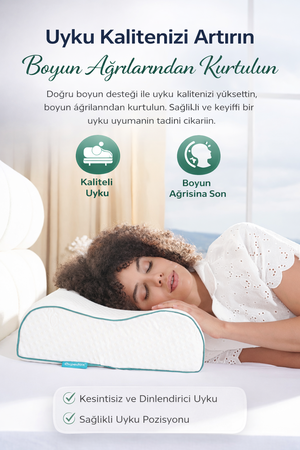 [ORTOPEDİO] Çift Boyun Destekli Ortopedik Visco Yastık 52x32x12-10cm