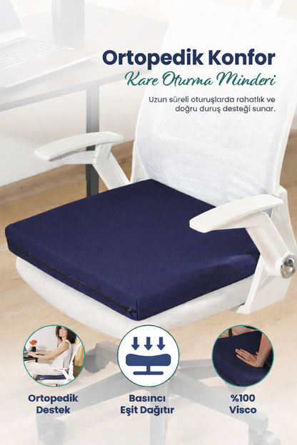 [ORTOPEDİO] Oturma Minderi Ofis Tekerlekli uyumlu  Sandalye Bahçe Mobilyası Minderi Kare Visco Ortopedik Minder
