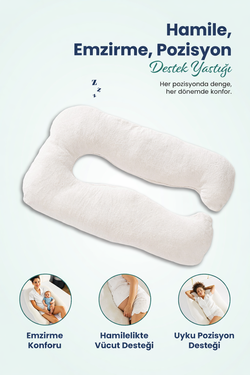 [ORTOPEDİO] Hamile Emzirme ve Pozisyon Destek Yastığı – U Şekilli Tüm Vücut Sarılma Yastığı, Welsoft Kumaş