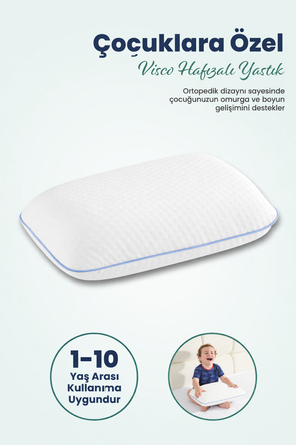 [ORTOPEDİO] Çocuk Ortopedik Visco Yastık 38x26-8 cm | 1-10 Yaş Uyumlu
