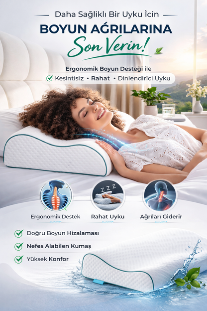 [ORTOPEDİO] Çift Boyun Destekli Ortopedik Visco Yastık 52x32x12-10cm