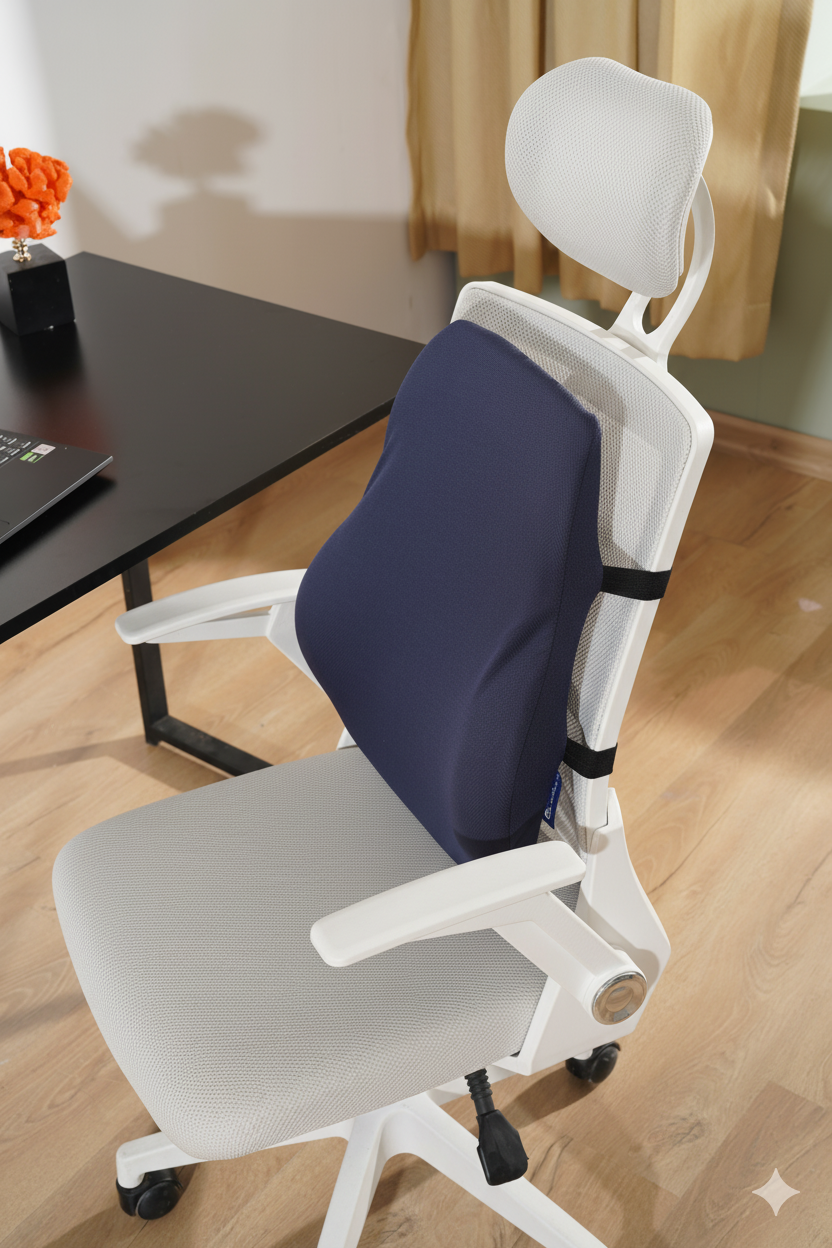 [ORTOPEDİO] Anatomik Ortopedik Visco Bel Destek Yastığı Kilitli Sabitleme Lastiği, Ofis, Araba