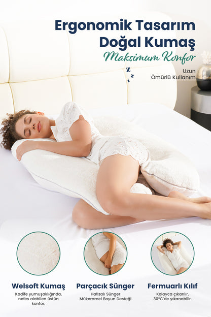 [ORTOPEDİO] Hamile Emzirme ve Pozisyon Destek Yastığı – U Şekilli Tüm Vücut Sarılma Yastığı, Welsoft Kumaş