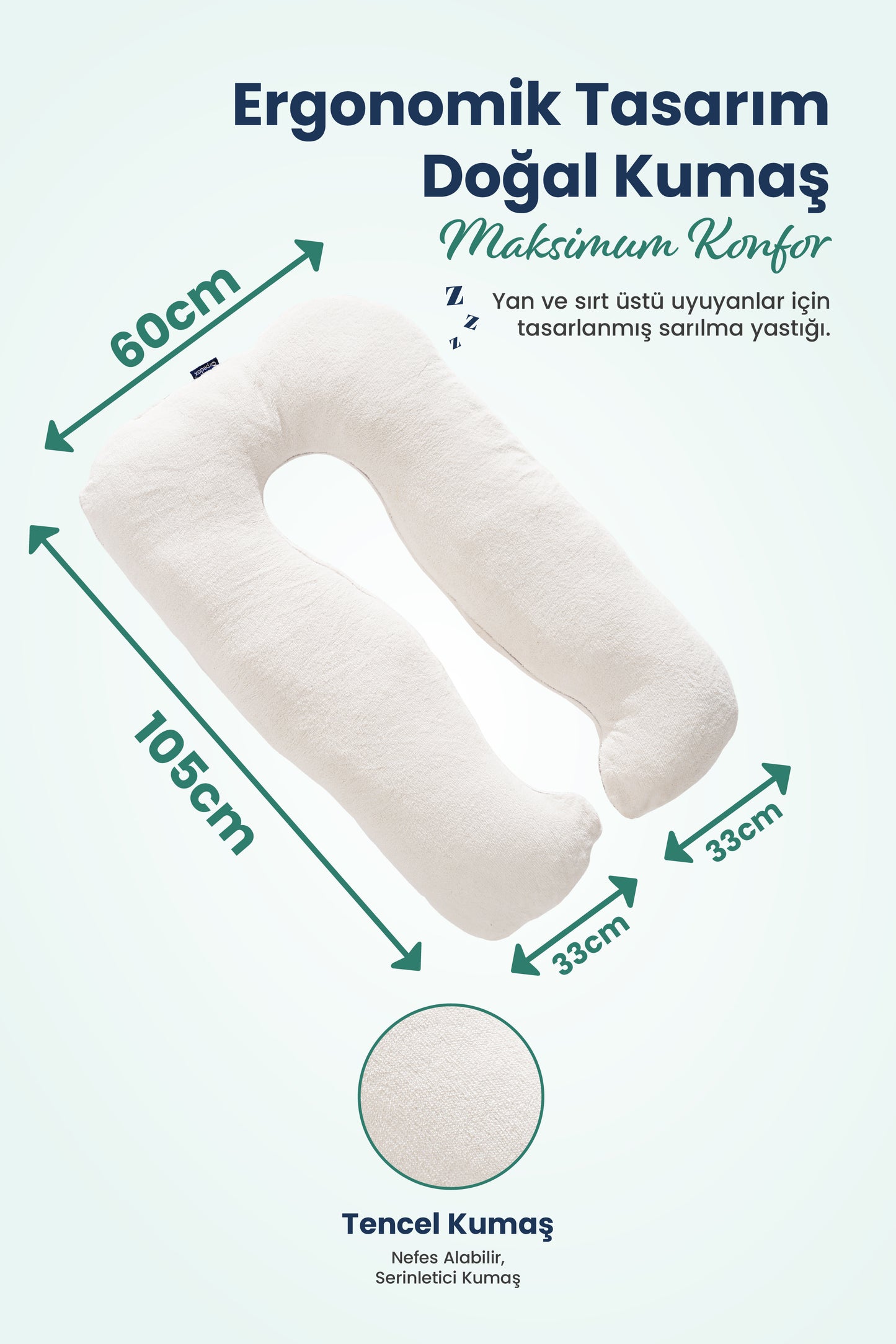 [ORTOPEDİO] Hamile Emzirme ve Pozisyon Destek Yastığı – U Şekilli Tüm Vücut Sarılma Yastığı, Welsoft Kumaş