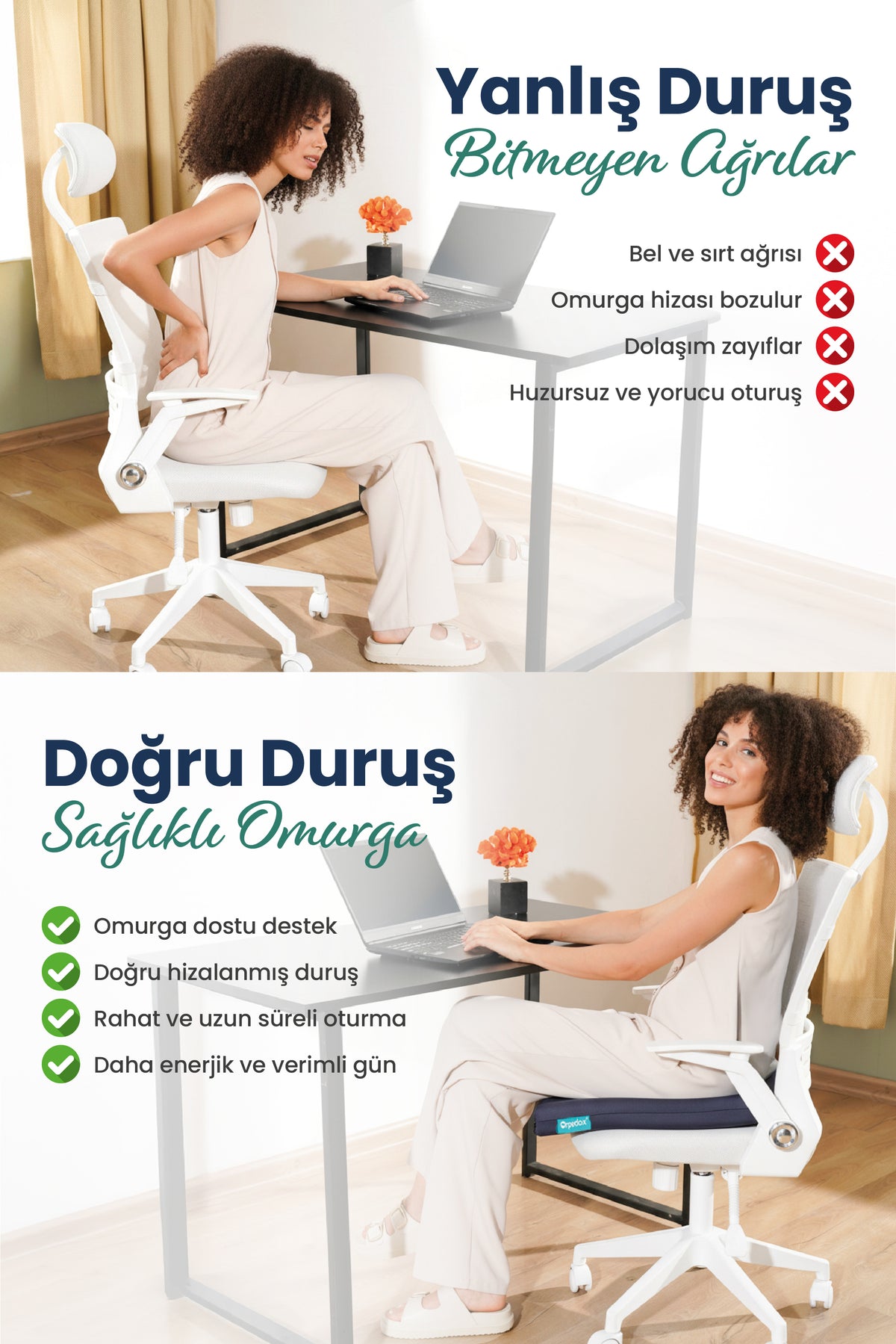 [ORTOPEDİO] Oturma Minderi Ofis Tekerlekli uyumlu  Sandalye Bahçe Mobilyası Minderi Kare Visco Ortopedik Minder