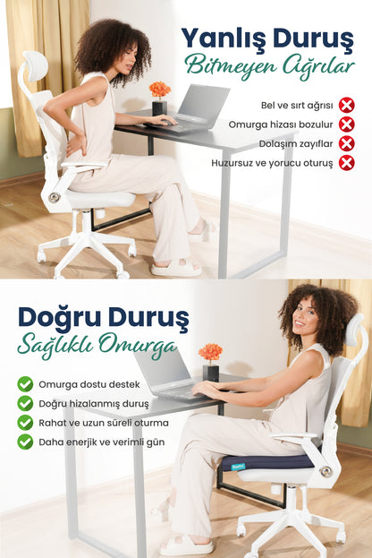 [ORTOPEDİO] Oturma Minderi Ofis Tekerlekli uyumlu  Sandalye Bahçe Mobilyası Minderi Kare Visco Ortopedik Minder