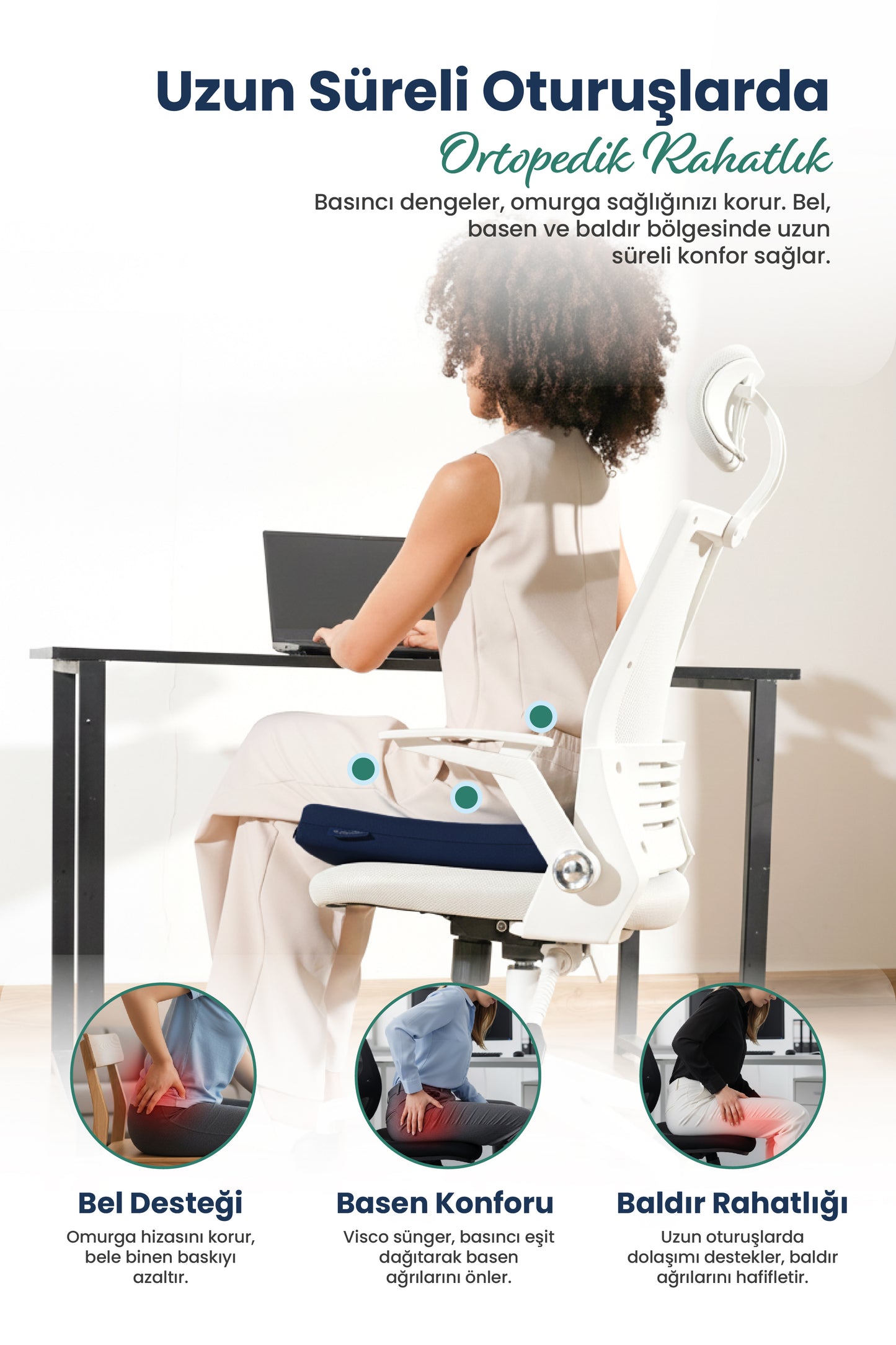 [ORTOPEDİO] Oturma Minderi Ofis Tekerlekli uyumlu  Sandalye Bahçe Mobilyası Minderi Kare Visco Ortopedik Minder