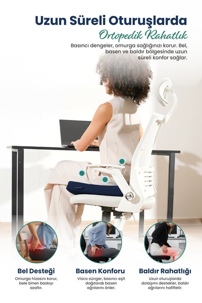 [ORTOPEDİO] Oturma Minderi Ofis Tekerlekli uyumlu  Sandalye Bahçe Mobilyası Minderi Kare Visco Ortopedik Minder