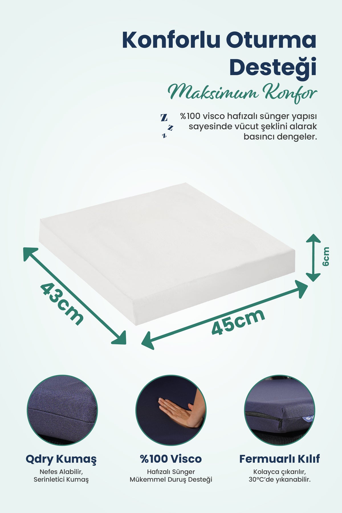 [ORTOPEDİO] Oturma Minderi Ofis Tekerlekli uyumlu  Sandalye Bahçe Mobilyası Minderi Kare Visco Ortopedik Minder