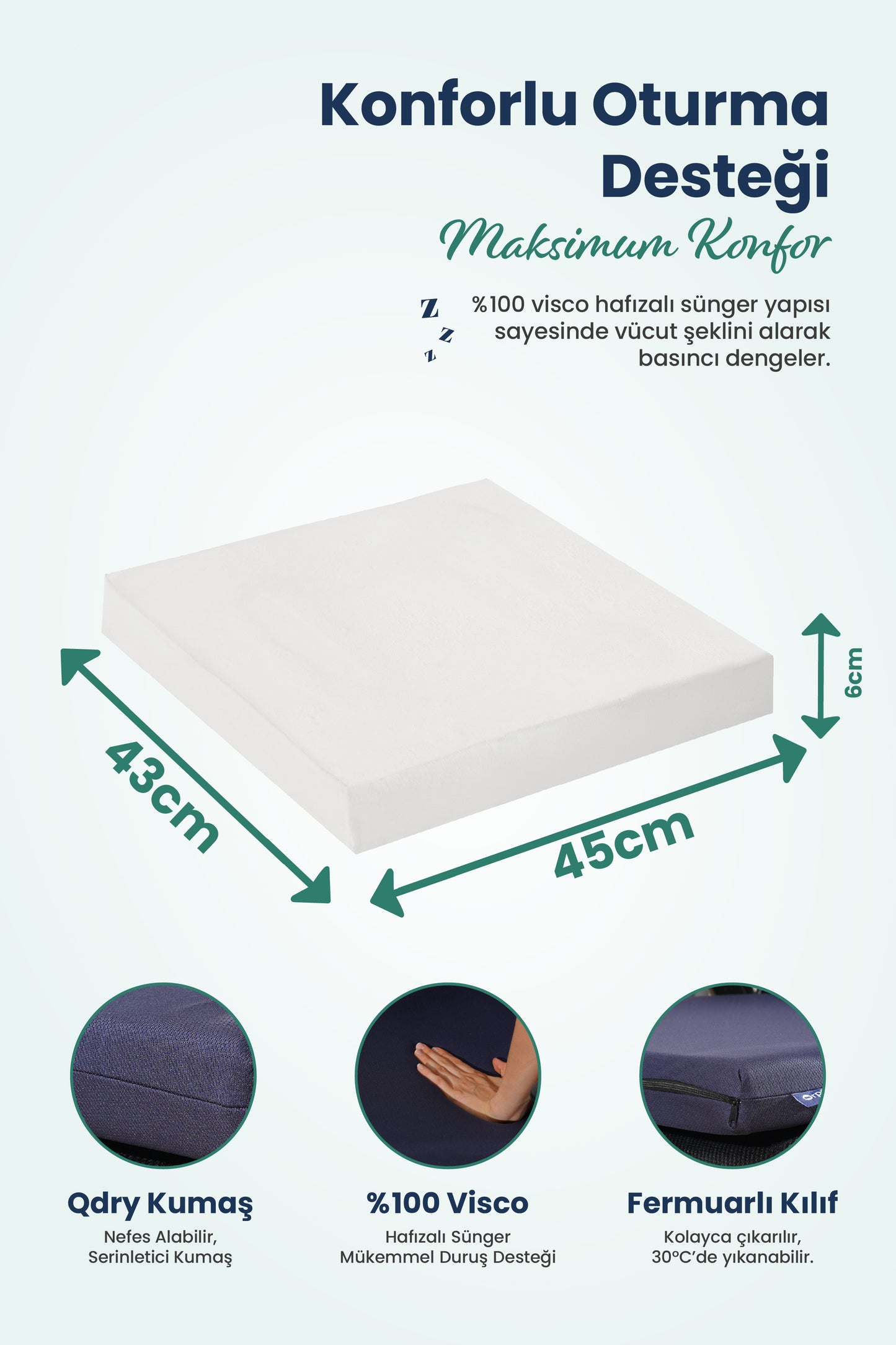 [ORTOPEDİO] Oturma Minderi Ofis Tekerlekli uyumlu  Sandalye Bahçe Mobilyası Minderi Kare Visco Ortopedik Minder