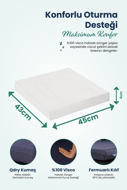 [ORTOPEDİO] Oturma Minderi Ofis Tekerlekli uyumlu  Sandalye Bahçe Mobilyası Minderi Kare Visco Ortopedik Minder