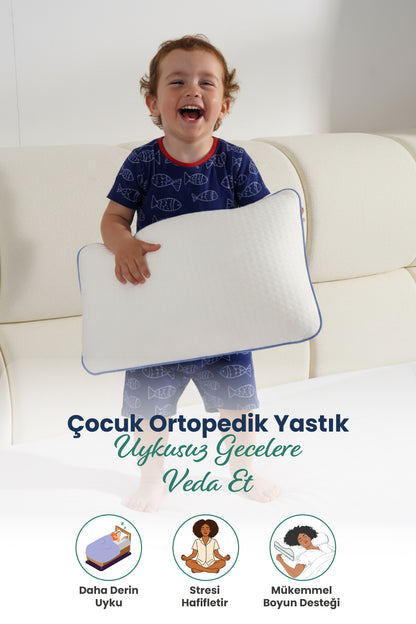 [ORTOPEDİO] Çocuk Ortopedik Visco Yastık 38x26-8 cm | 1-10 Yaş Uyumlu