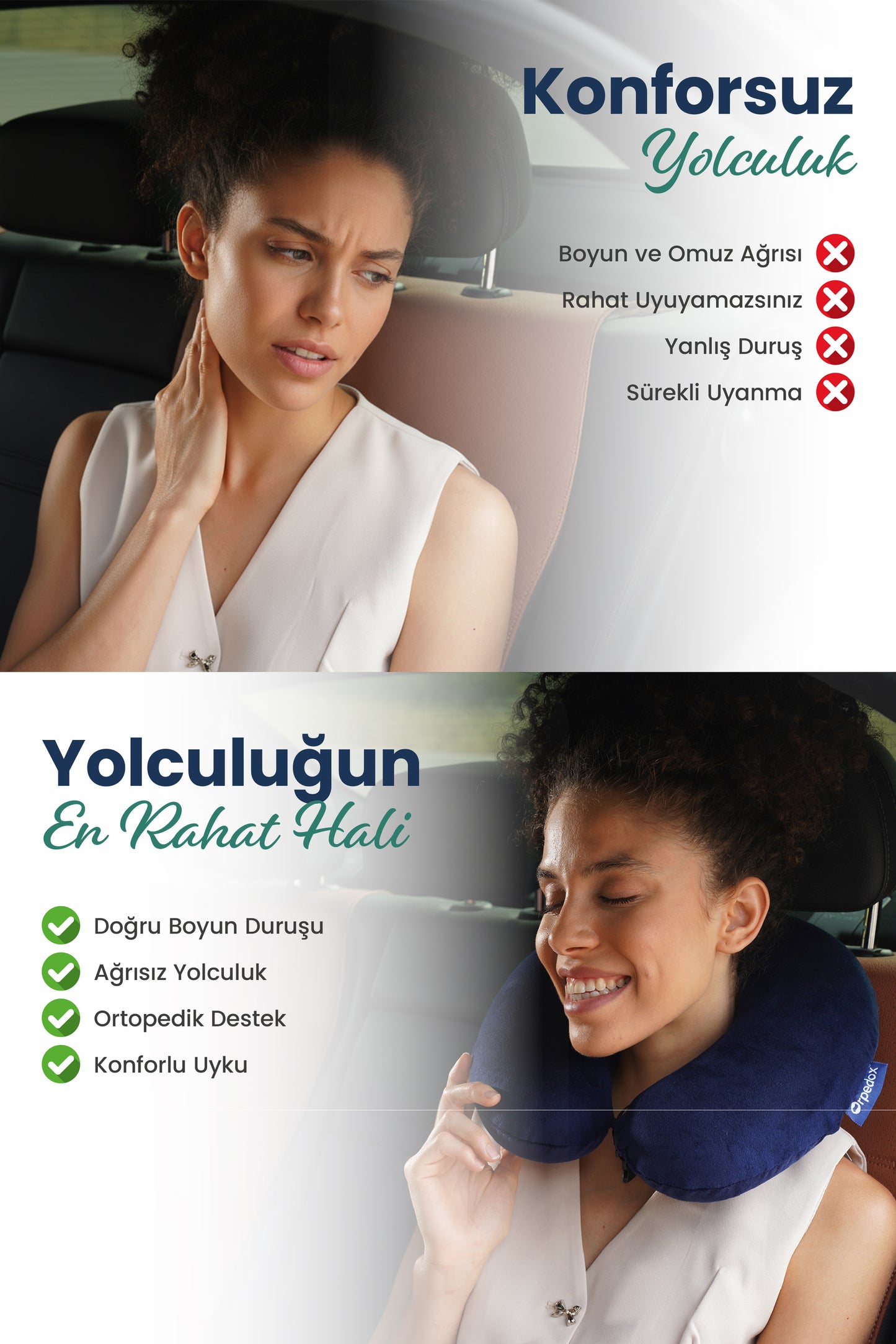 [ORTOPEDİO] Seyahat Yolculuk Yastığı Boyunluk Araç Içi Visco Yastık