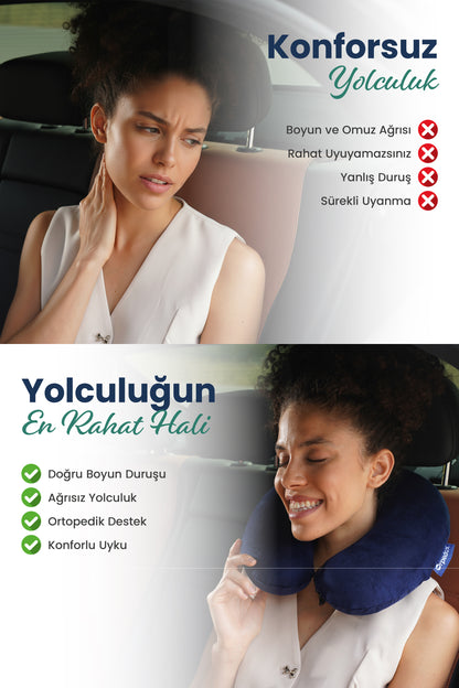 [ORTOPEDİO] Seyahat Yolculuk Yastığı Boyunluk Araç Içi Visco Yastık