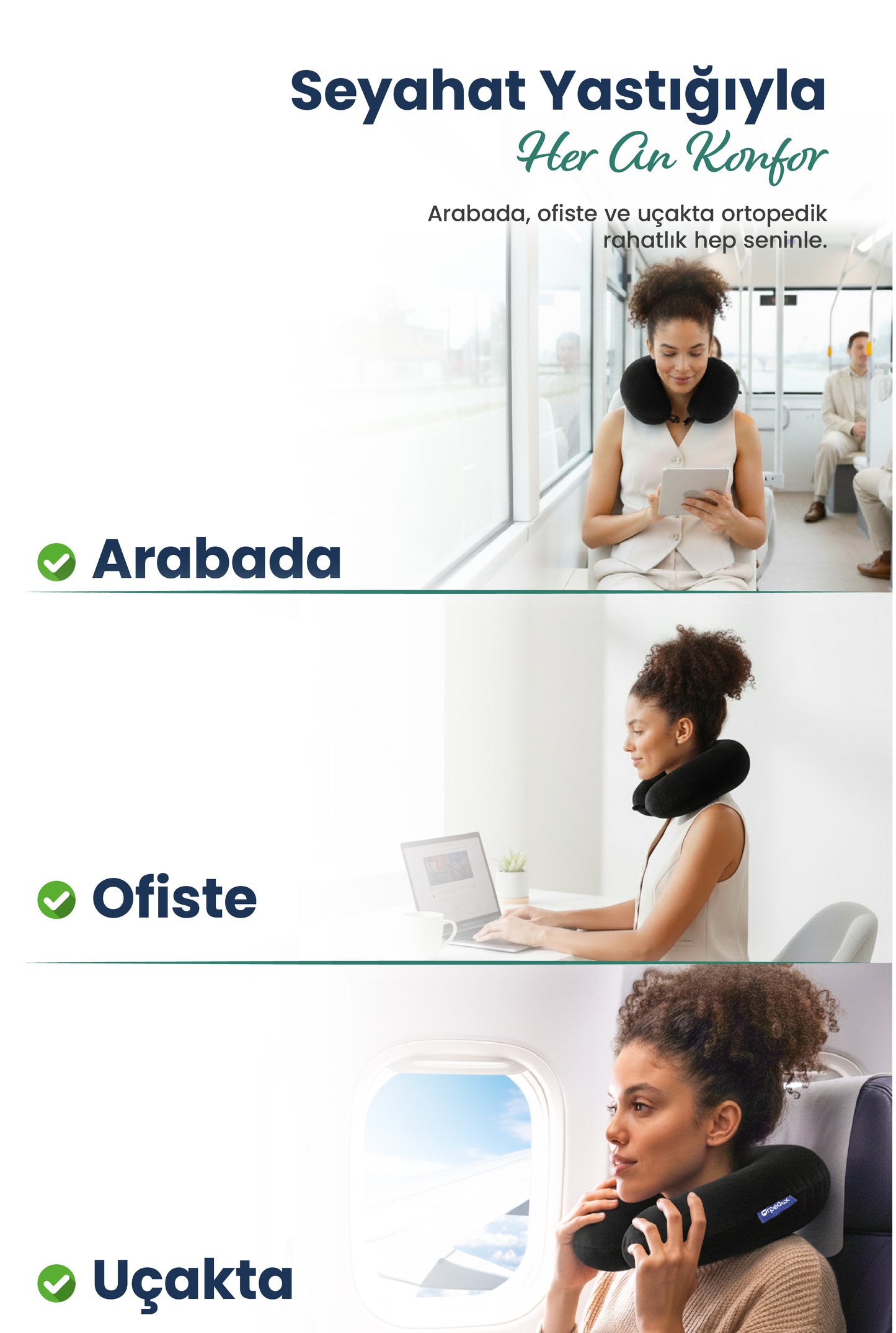 [ORTOPEDİO] Seyahat Yolculuk Yastığı Boyunluk Araç Içi Visco Yastık