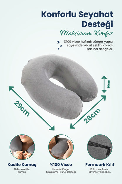 [ORTOPEDİO] Seyahat Yolculuk Yastığı Boyunluk Araç Içi Visco Yastık