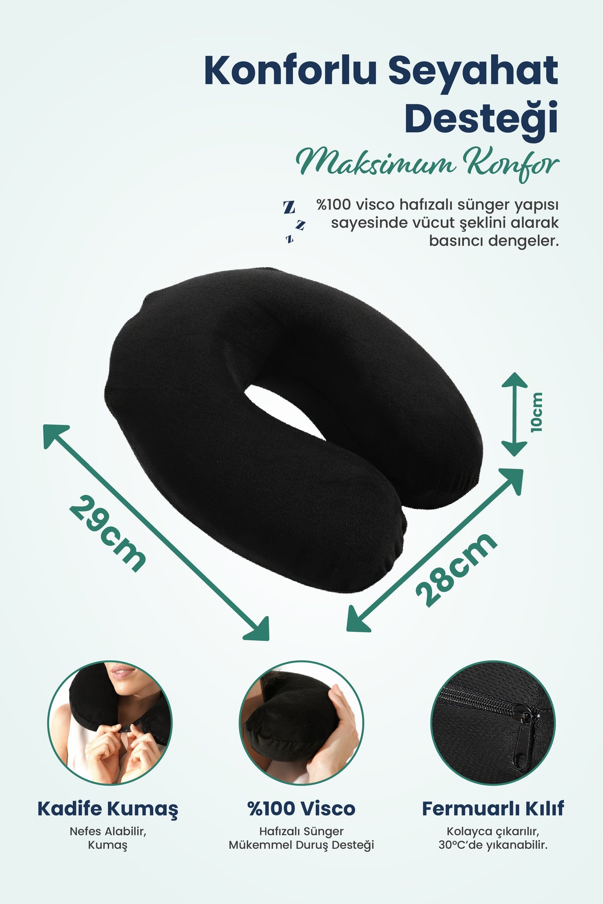 [ORTOPEDİO] Seyahat Yolculuk Yastığı Boyunluk Araç Içi Visco Yastık