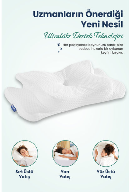 [ORTOPEDİO] Ultralüks Boyun Destekli Visco Ortopedik Yastık - 68x39x13-11cm